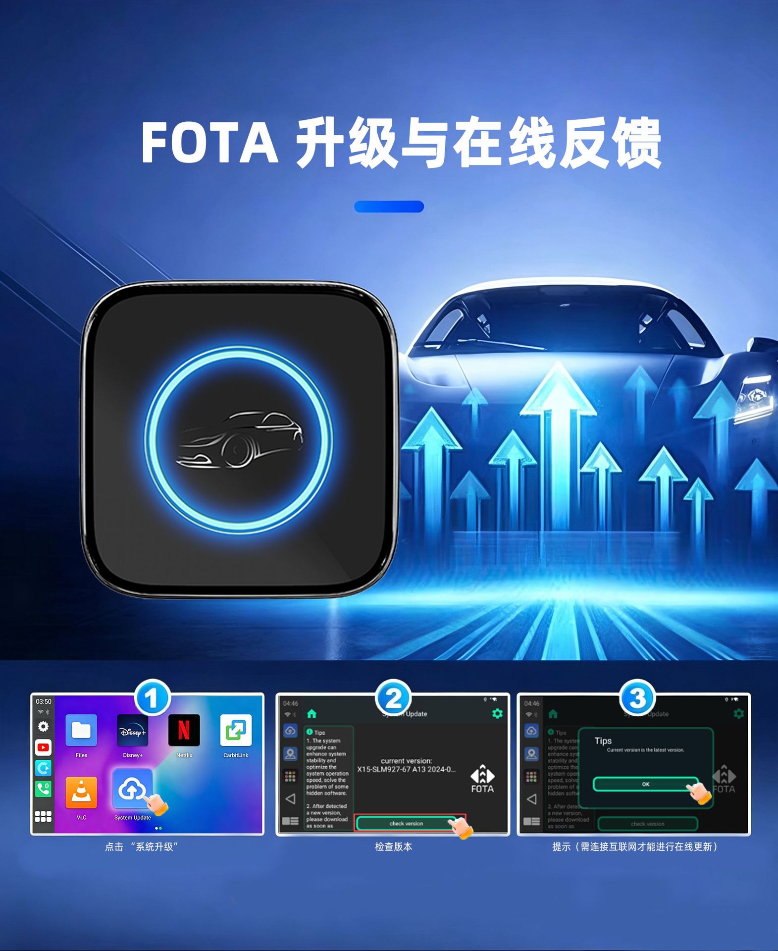 Wired to wireless CarPlay connectivity box with Android 15.0 system, 4GB+32GB, supports screen mirroring & split screen