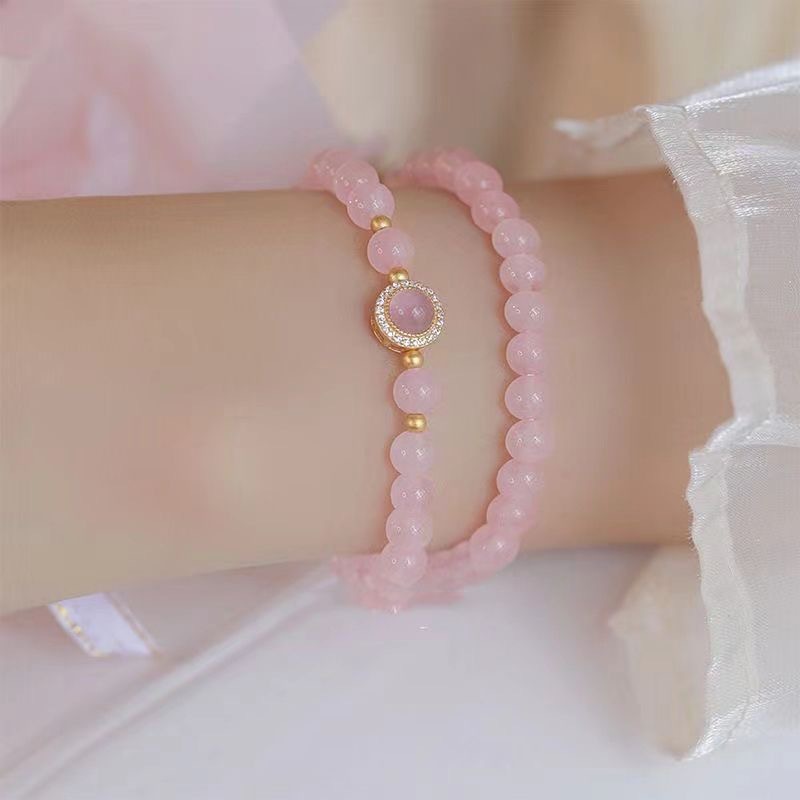 Brazalete de flores de melocotón de alto valor facial, nicho de mujer, brazalete de novia delicada, dulce regalo de estudiante para novia