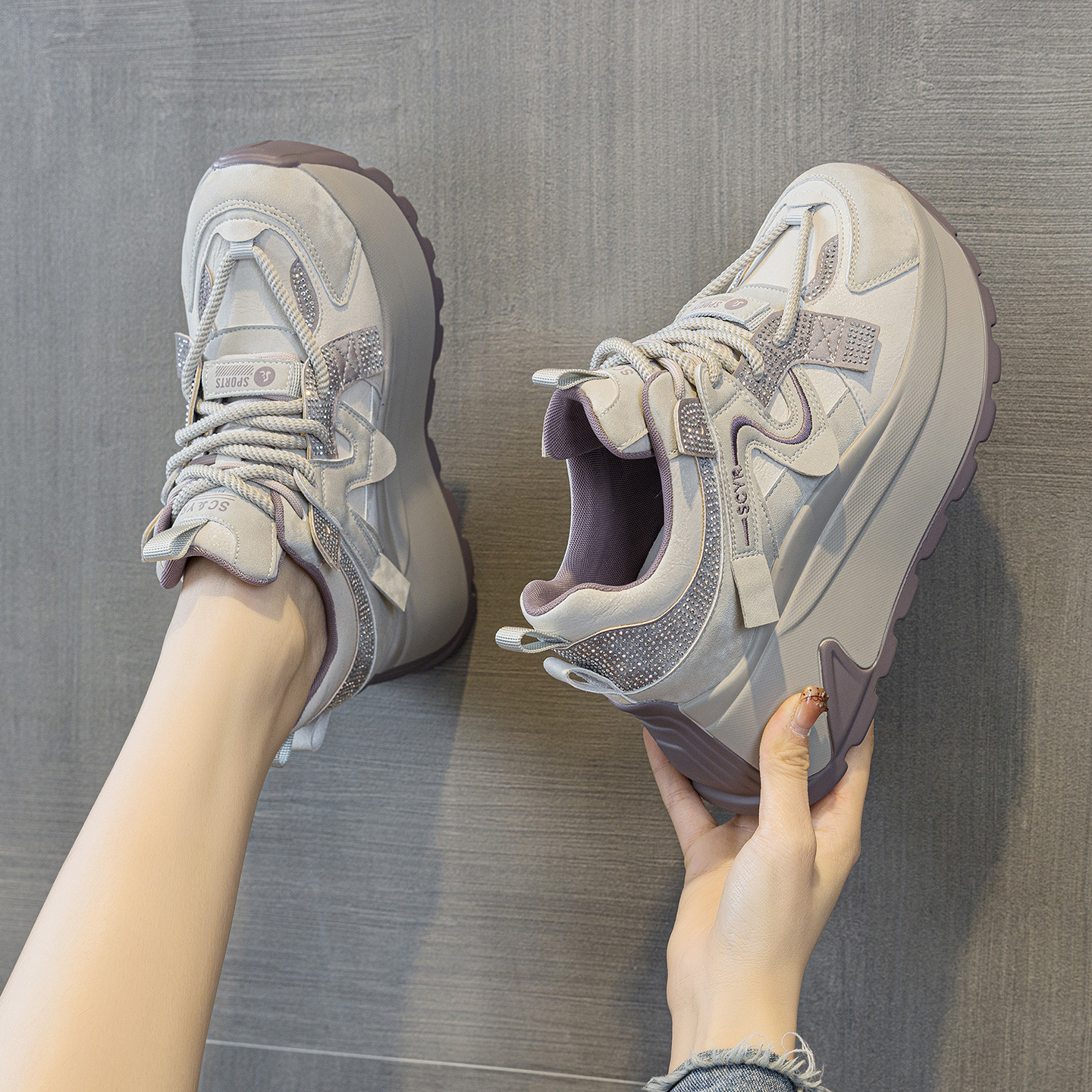 Giày sneaker nữ đế dày phong cách retro cổ điển — 5028 da tím, 5028 da vàng, 5028 da xám, 5028 da đỏ
