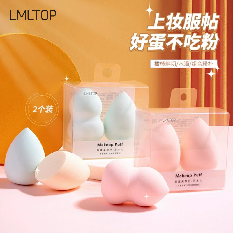 LMLTOP Esponja de maquillaje grande en caja de 2 piezas, para aplicación de maquillaje, polvo no pegajoso, esponja de belleza en forma de gota de agua, venta al por mayor A80070