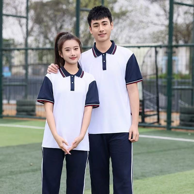 Junior High School Student Uniform Suit Summer Light Blue Short-Sleeved Men's and Women's Sports Performance Group Uniform High School Student T-Shirt