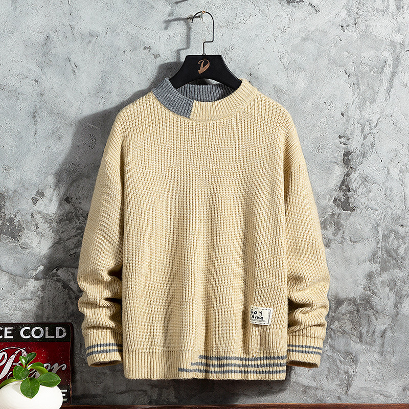 Pull automne/hiver nouveau style coréen pull tendance bas épais chemise hommes ample col rond tricot_voghion.com
