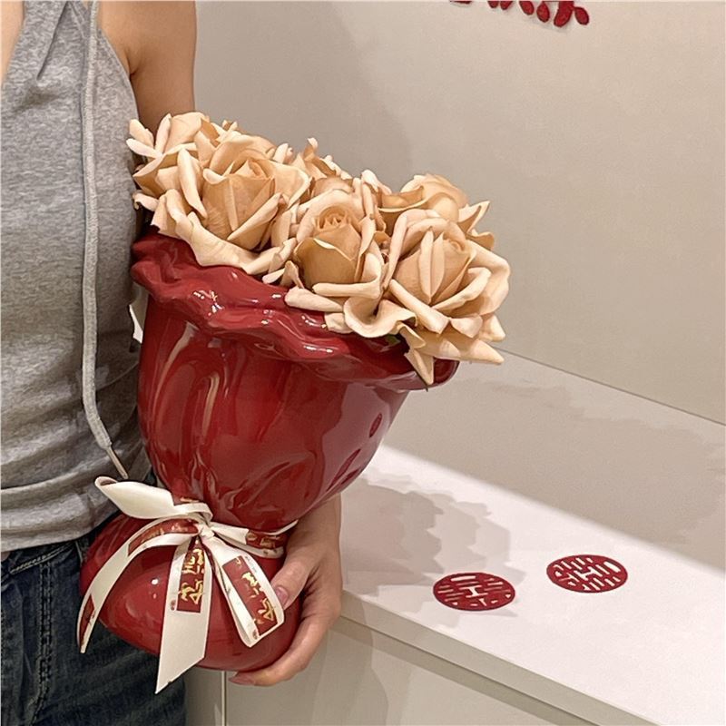 꽃 꽃병 홈 장식 결혼식을 들고 꽃다발 꽃병 장식품 새로운 꽃 모양 꽃꽂이 세라믹