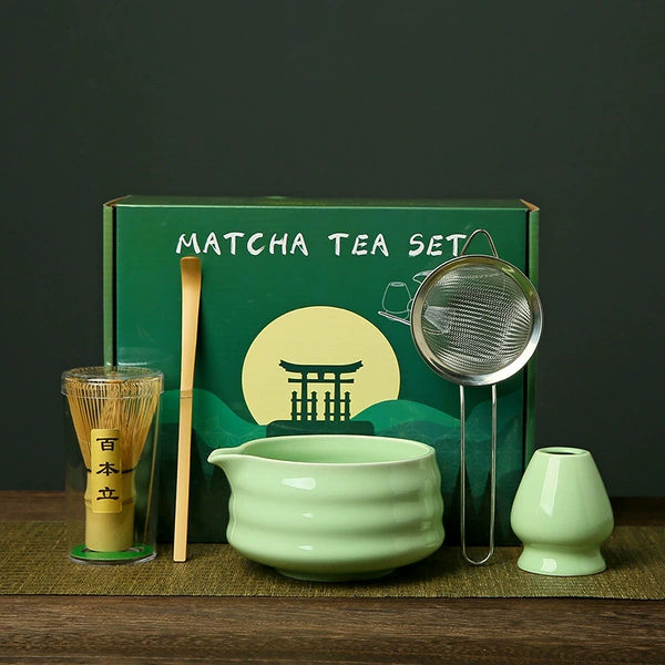 Green matcha, tea cup, box