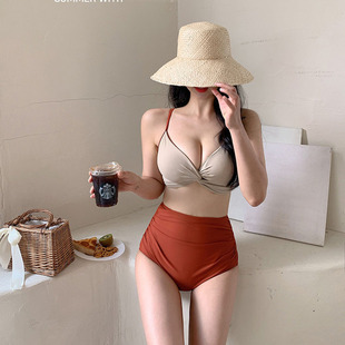 South Korea 2024 New Swimwear Women's Sexy Triangle Bikini Split High Waist Small Chest Ins Dongdaemun Swimsuit
