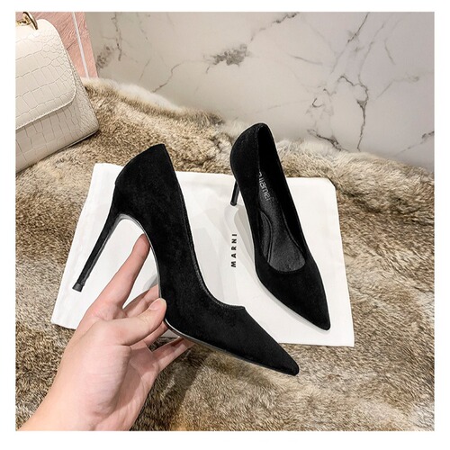 Autumn and winter black high-heeled shoes women's thin heel 9CM sexy European and American style French-style single shoes professional shoes Korean fashion