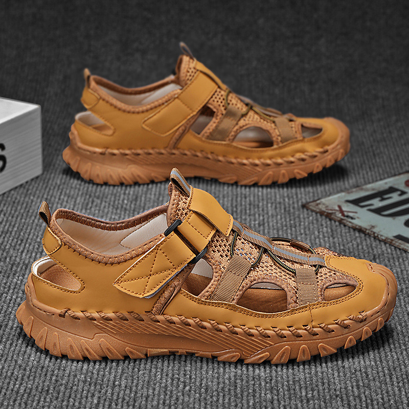 스포츠 샌들 남자 여름 캐주얼 트렌디 한 외출 비 슬립 소프트 하단 넓은 발 중공 메쉬 플러스 사이즈 남자 신발 4546