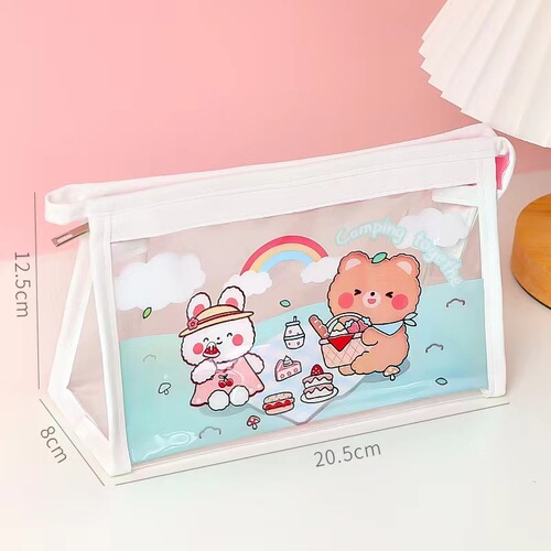 Cartoon transparent pencil bag wholesale ins Japanese large-capacity student pencil bag storage bag junior high school student stationery bag
