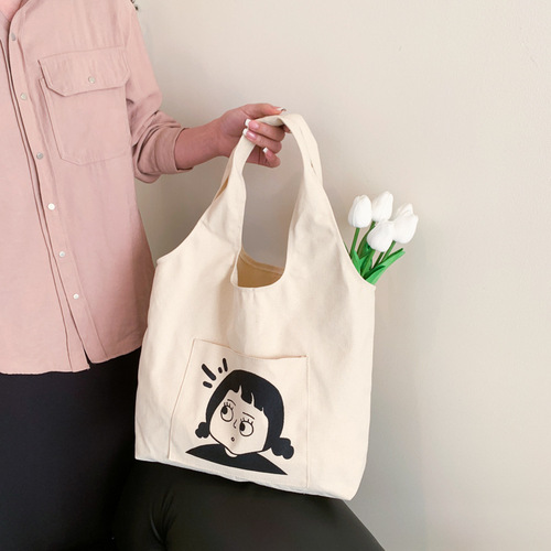 Japanese canvas bag women's new style lazy style simple large capacity niche college shoulder portable casual bag shopping bag