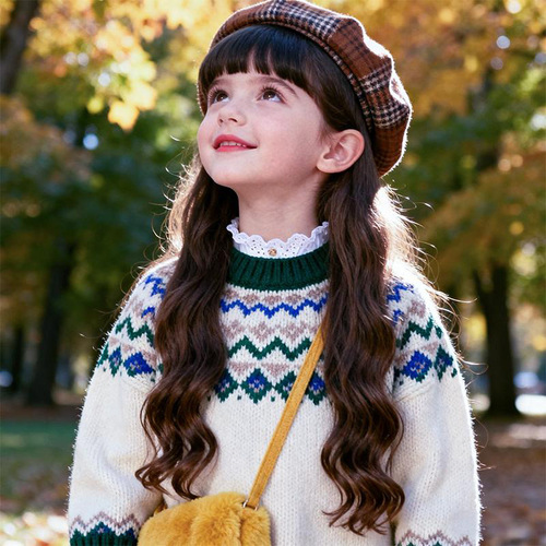 AliExpress foreign trade children's wigs, European and American girls, Qi Liu Hai, wavy hair, chemical fiber full headgear, cross-border wholesale
