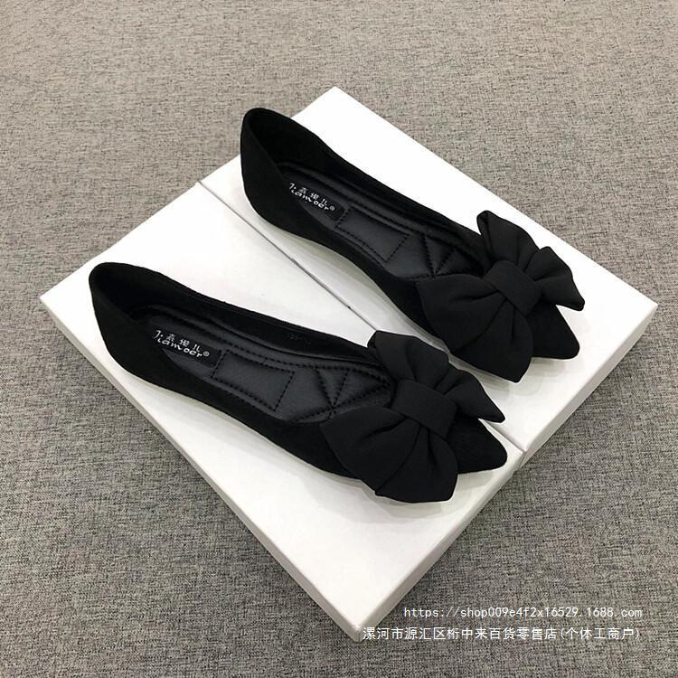 Women's flat comfortable shoes 2026 new model, women's pointed-toe shoes with rubber sole, bowknot, black versatile work loafers