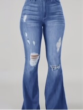 I 98961 High Elastic Ripped Jeans High Waist Bell Bottoms ��