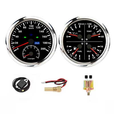 110mm universal motorcycle speedometer, GPS speedometer, and multi-function instrument with tachometer, 12V/24V (automobile instrument) - black-plate