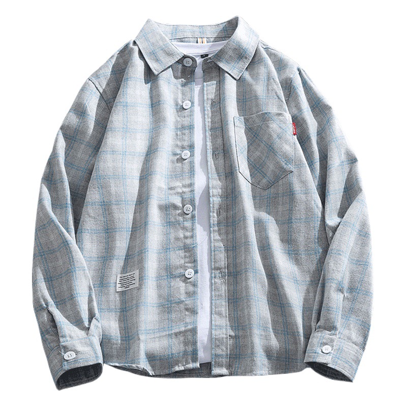 Primavera y otoño nueva camisa de hombre camisa de marca de moda casual a cuadros de manga larga lista para usar estilo japonés de Hong Kong estilo Ruan guapo ropa superior