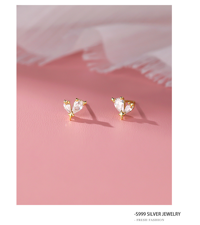 S999 Silver Material Heart Shape Pattern S999 Silver Heart Shape Ear Studs 925 Sterling Silver Rings