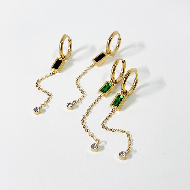 Women'S Gender Tassel, Inlay Design Fashion Square Titanium Steel Tassel Inlay Zircon Drop Earrings 1 Pair