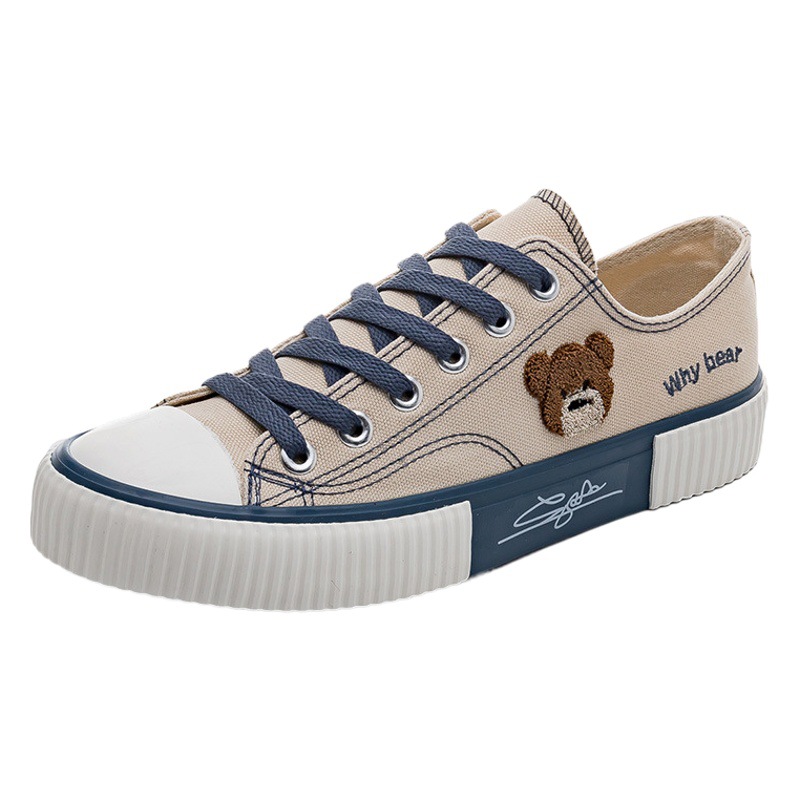 Oso de dibujos animados zapatos de lona bajo-top juventud estudiante zapatos de los hombres 2024 nueva moda todo-fósforo suave inferior transpirable zapatos de la tabla
