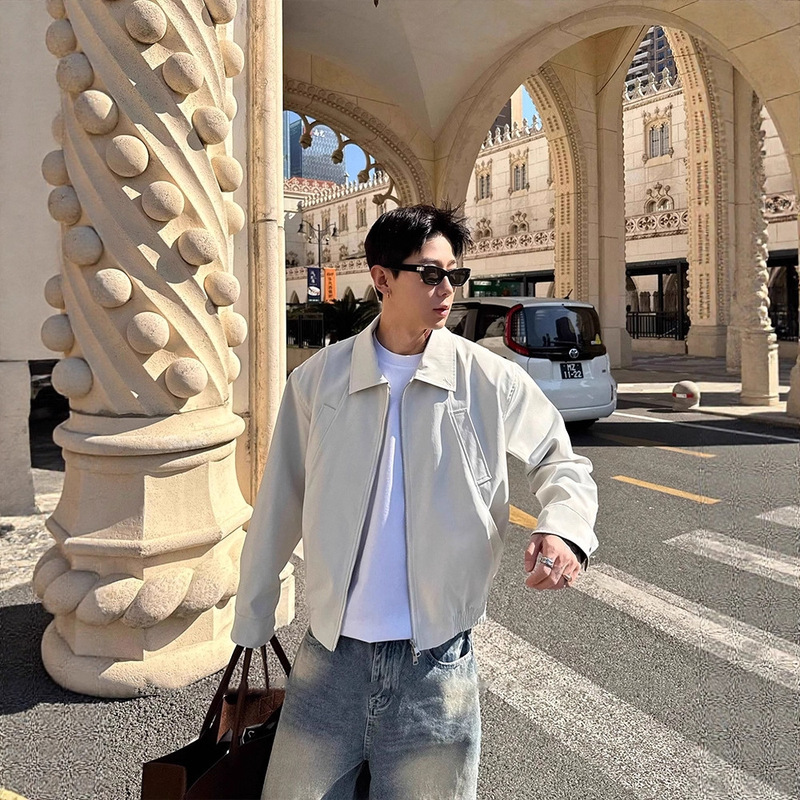 Korean Uamtor Men's Jacket Autumn Minimalist Style Harrington Short Casual Loose Lapel Bomber Jacket