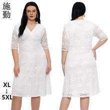 亚马逊大码女装新款欧美跨境外贸晚礼服胖妹妹蕾丝连衣裙批发