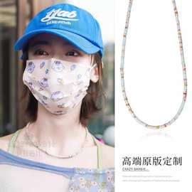 ins吴谨言同款希腊半宝石彩色石头串珠项链女 小众复古设计锁骨链