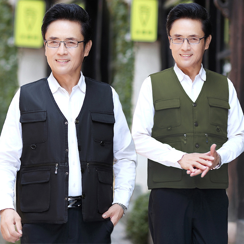 壹件代發上海廠家批發分銷馬甲男中老年爸爸背心男多口袋坎肩馬甲