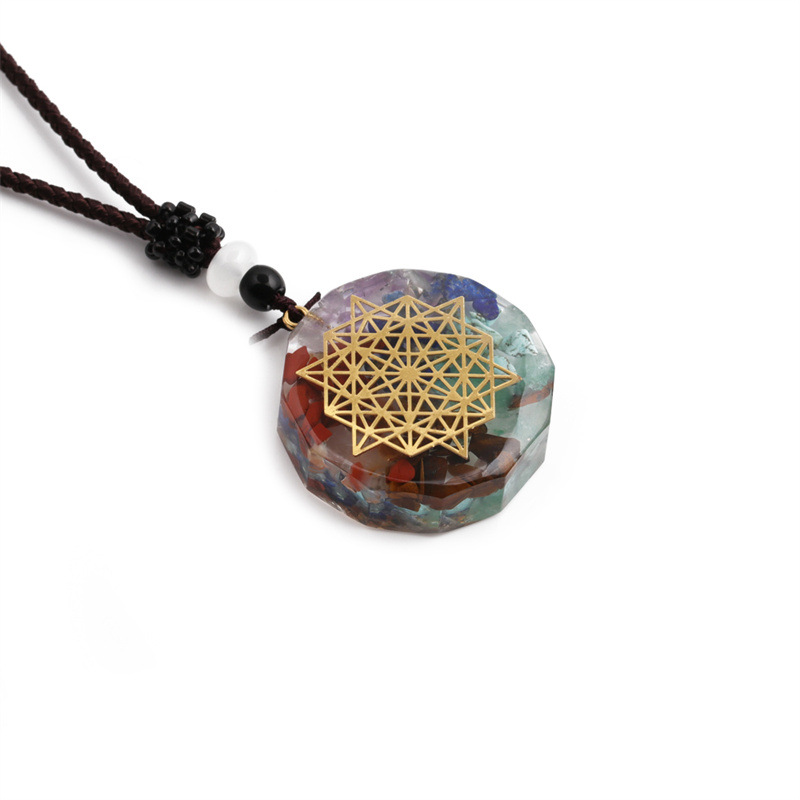 creative seven chakra round gravel crystal transfer energy pendant necklace wholesale