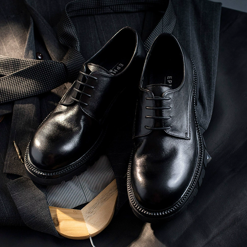 Кожаная обувь мужская большая голова с круглой головкой для увеличения толстой подошвы из кожи повседневный бизнес на открытом воздухе рыбалка мягкая подошва мягкая обувь дерби