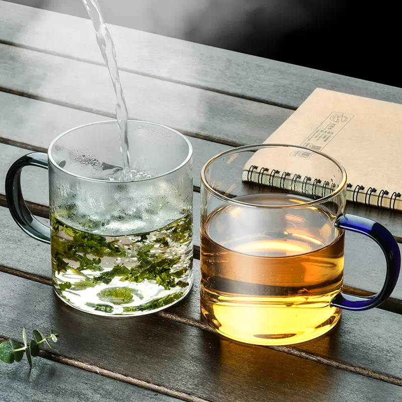 简约透明玻璃水杯马克杯高颜值情侣杯子彩色无铅耐高温玻璃杯