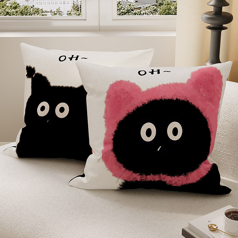 Cartoon Cat Cute Sofa Pillow Cover Bedside Bed Cushion Sofa Cushion with Core Versatile B&B Decoration