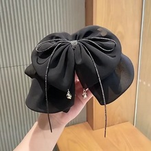 新款水钻雪纺蝴蝶结抓夹时尚高级感马尾夹轻奢气质半扎发夹头饰女