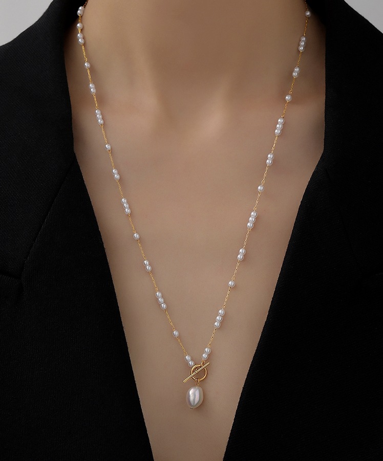 Fashion Geometric Titanium Steel Inlay Artificial Pearls Necklace