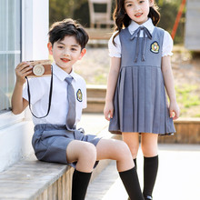 幼儿园毕业照园服两件套 小学生短袖衬衫校服 夏季棉质学院风校服