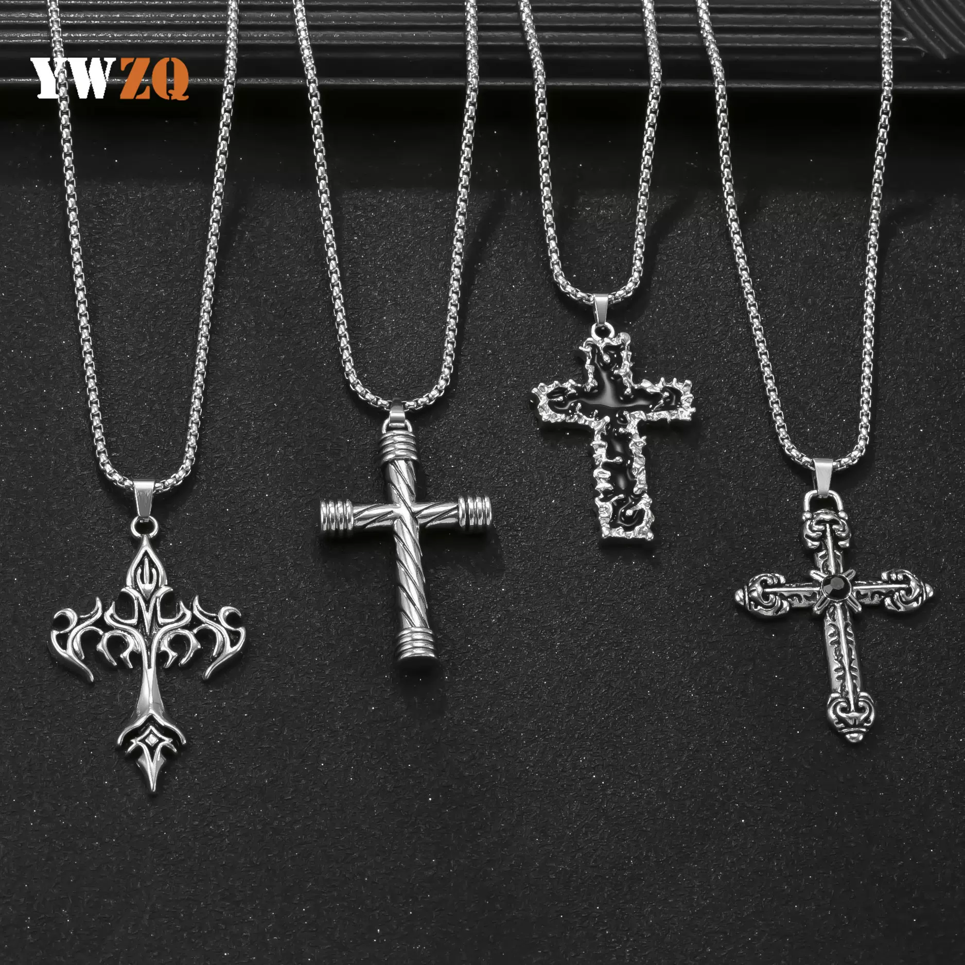 跨境热销不锈钢项链滴黑油十字架项链吊坠复古亚文化钛钢饰品厂家