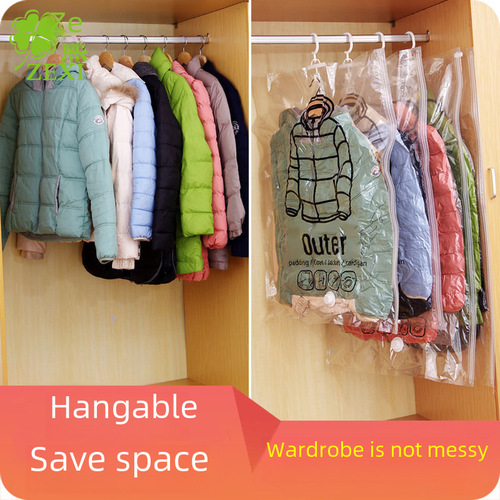 YT5256 Side-Pull Suspension Vacuum Compression Bag Clothes Hook Hanging Clothes Organizer Bag Dust Cover