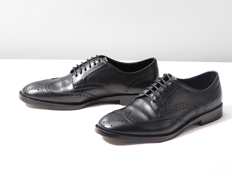 Men's British style business dress, Derby genuine leather shoes, men's block carved casual Goodyear handmade_voghion.com