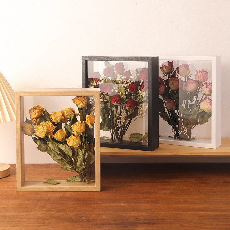 Handmade DIY Dried Flower Preservation Photo Frame with a High-End Feel, Display Stand for Preserved Flowers, Dried Roses, Double-Sided Transparent Flower Frame