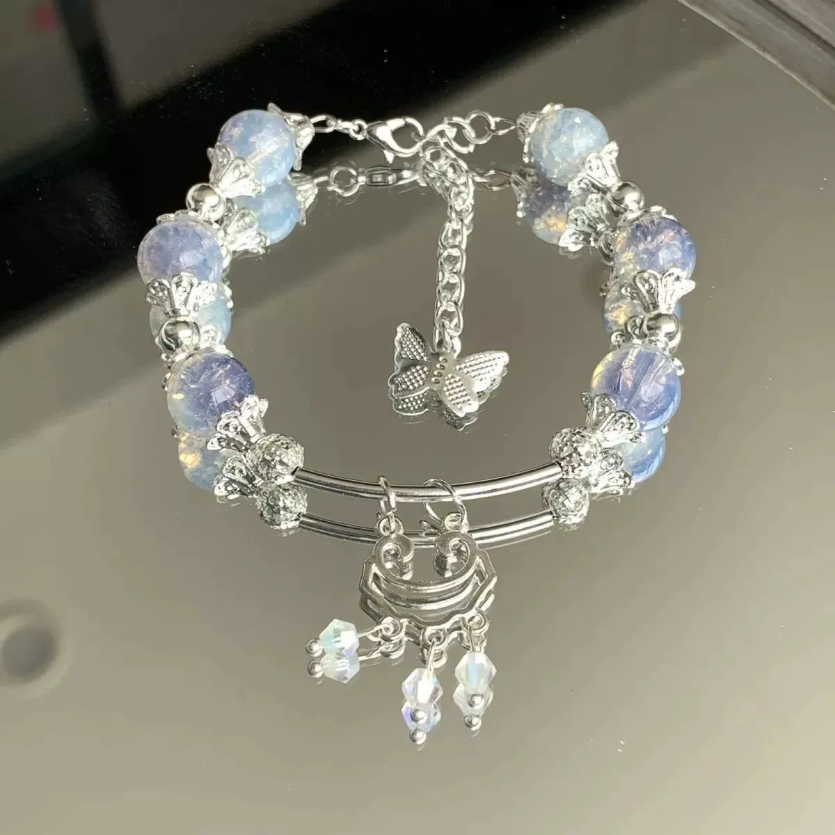 Blue cute bracelet handmade, genuine pendant, accessory