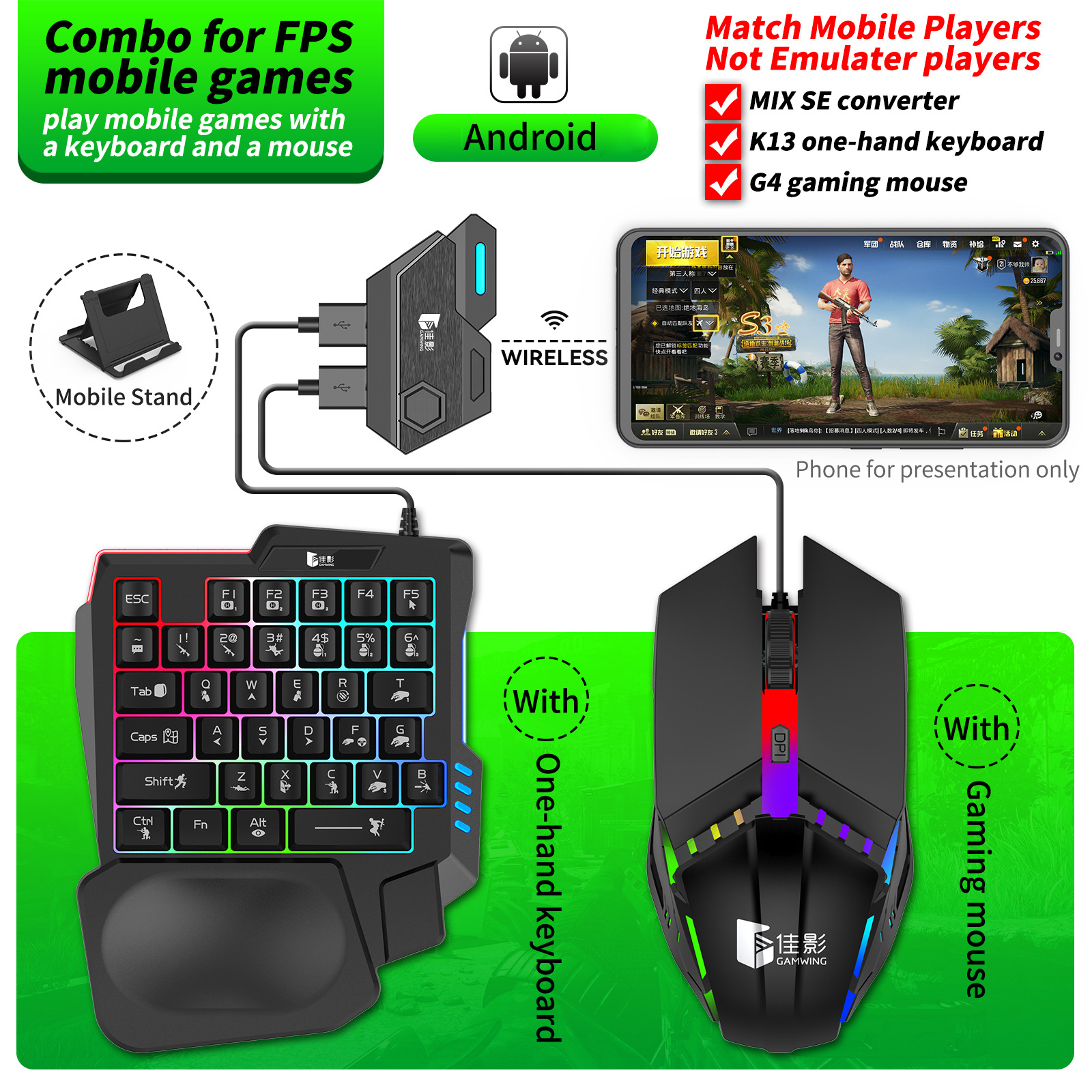 Jiaying Mobile Gamepad Convertidor de teclado y mouse Trono de trono Android Chicken Eating Eating Detector Accesorios periféricos