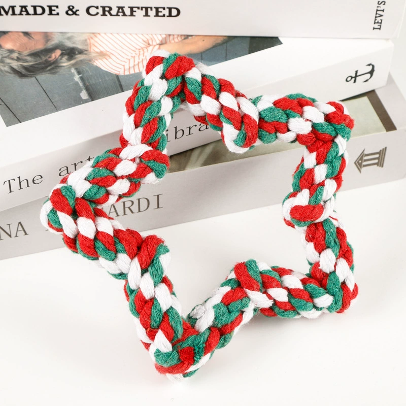 Игрушки для домашних животных Рождественские подарки Новые пятиконечные звездообразные молярные зубы собаки Чистка хлопчатобумажной веревки Игрушки для собак Рождество домашних животных