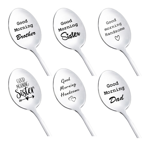 Good morning, stainless steel gift spoons for relatives and friends, Dad, Mom, Grandpa, Grandma, Couple tableware