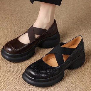 Light and soft series ~ huge comfortable ~ new leather single shoes women's small thick bottom Mary Jane shoes cross leather shoes