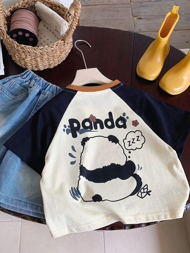 2025 Summer Boys Pure Cotton Short-Sleeve T-Shirt Children's Cartoon Medium and Small Children's Top Casual Stylish Top