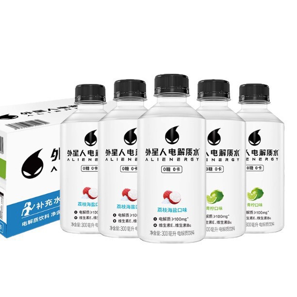 Alien Electrolyte Water 300ml*6 Sugar-Free 0 Sugar 0 Calorie 0 Fat Drink Lime Lychee Sea Salt Portable Pack