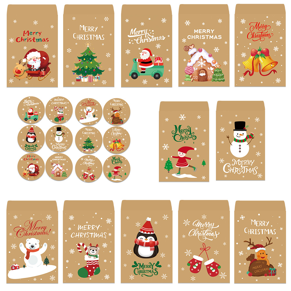 24 Stück Weihnachtsgeschenktüten Süßigkeitentüten Frohe Weihnachten Adventskalender Zahlen Aufkleber Kraftpapier Box Verpackungsbeutel – Detail 4