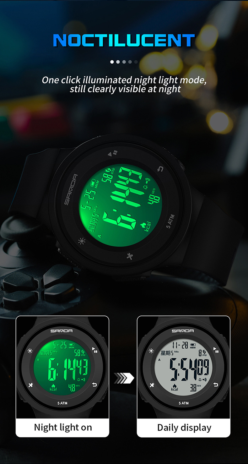 SANDA Watch Step Calories Multifunctional Luminous Waterproof Outdoor Mountaineering Electronic Watch_voghion.com