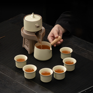 √ Ru Kiln Automatic Tea Set for Home Use, Stone-Milled Teapot with Side Handle, Anti-Scalding Lazy Kung Fu Brewing