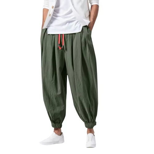 Men's wide-leg loose-fit lantern-style cuffed pants harem tapered pants