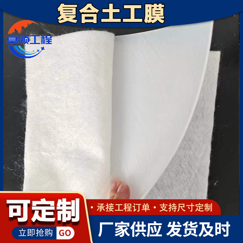 短丝复合土工膜蓄水池河道护坡两布一膜1000g白色复合土工膜