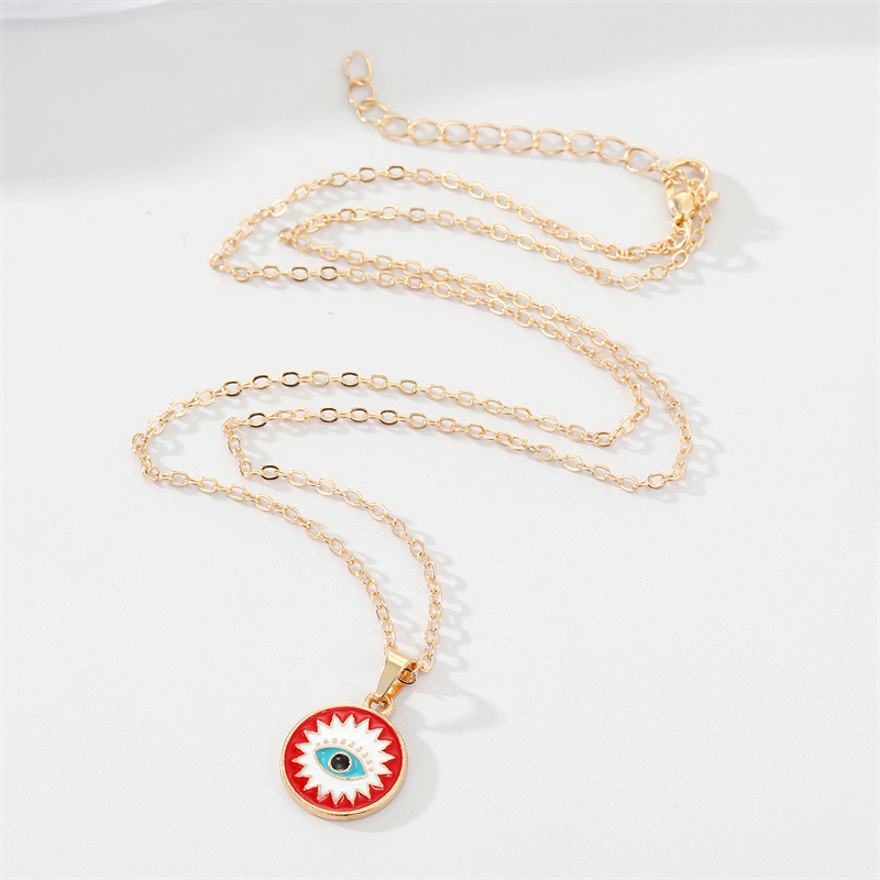 retro ethnic color drop oil Turkish devil eye palm pendant metal necklace
