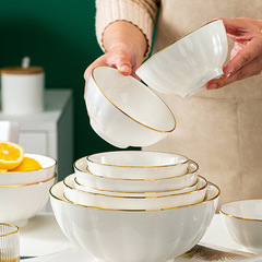 景徳鎮ボーンチャイナ食器ライト高級金縁ライスボウル家庭用ヌードルボウル大型スープボウルクリエイティブカボチャボウル電子レンジ対応